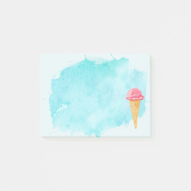 Eiscreme-Kon mit einem blauen, farbigen Spritzer Post-it Klebezettel (Vorderseite)