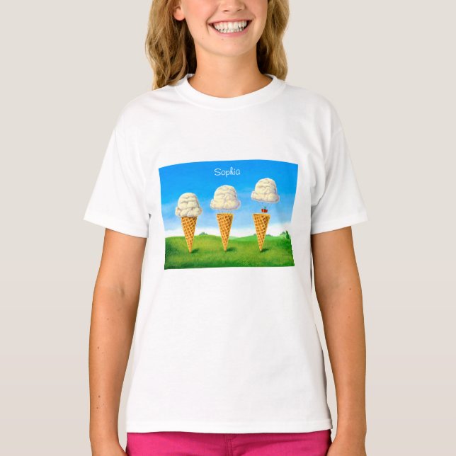 Eiscreme-Kone, Heißluftballon, Whimsikar, Name T-Shirt (Vorderseite)