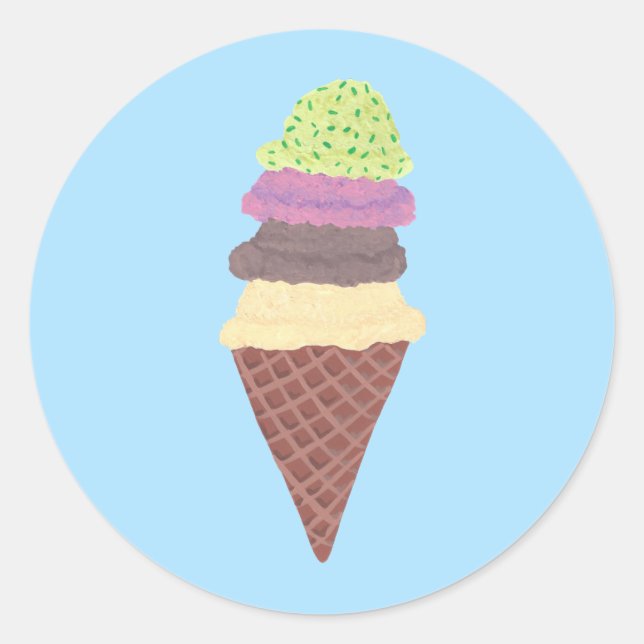 Eiscreme Kone Minze Erdbeere Schokolade Vanilla Cl Runder Aufkleber (Vorderseite)
