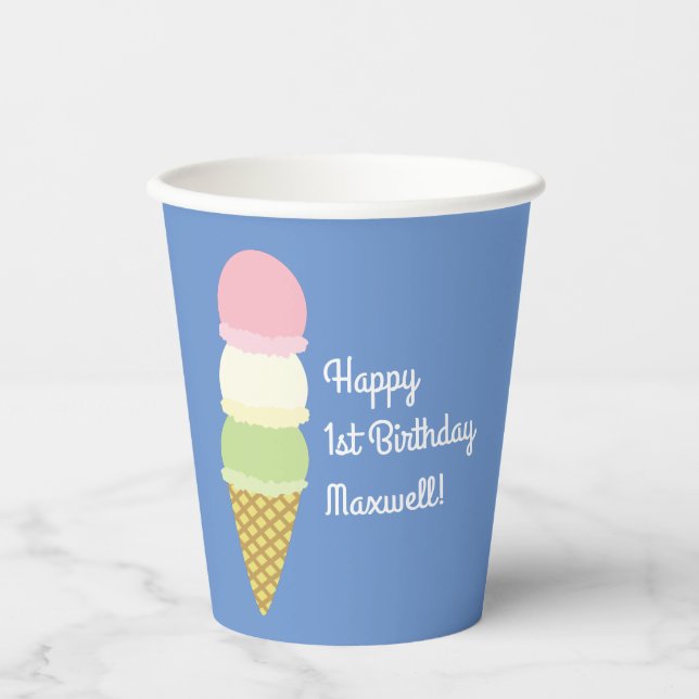 Eiscreme Kone Niedlich 1. Geburtstag Kinder Pappbecher (Vorderseite)