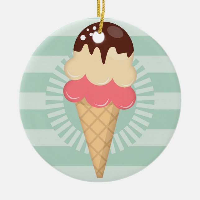 Eiscreme-Kone - Niedliche Schokolade Vanilla Minze Keramik Ornament (Vorne)