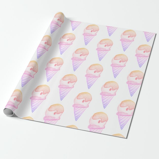 Eiscreme-Kone-Sketch | Rosa und Lila Fassade Geschenkpapier (Ungerollt)