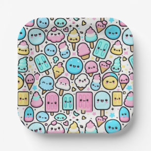 Eiscreme-Kone und Popsicle Doodles Pappteller