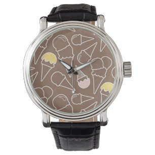 Eiscreme-Kronmuster auf Braun Armbanduhr