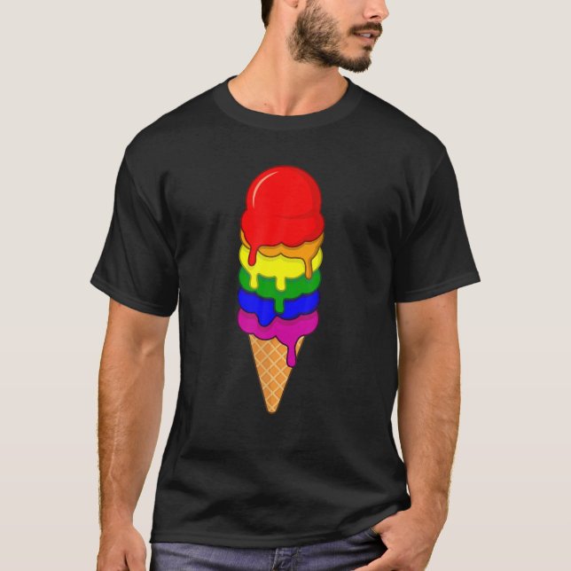 Eiscreme LGBT Monat LGBTQ Regenbogenflagge T-Shirt (Vorderseite)