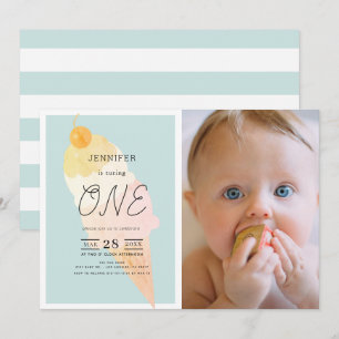 Eiscreme Light Blue 1. Geburtstag Einladung