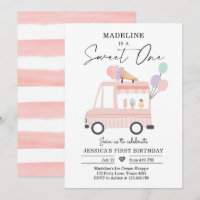 Eiscreme LKW 1. Geburtstag Einladen Rosa Sweet One