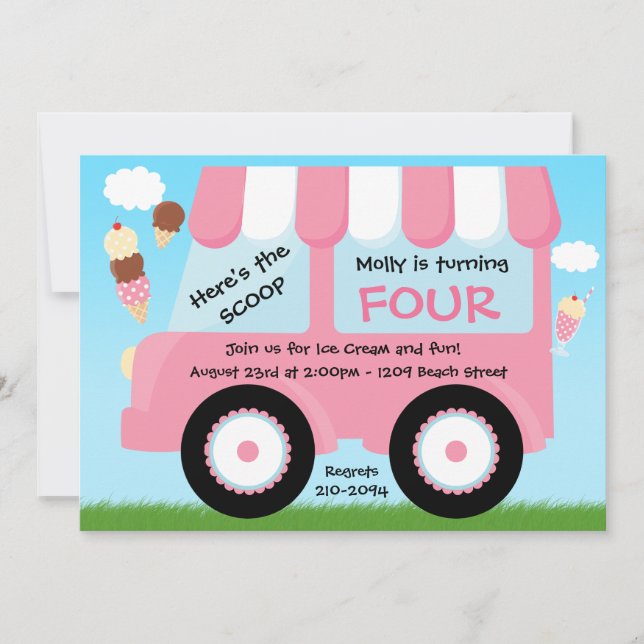 Eiscreme-LKW-Geburtstags-Party Einladung (Vorderseite)