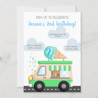 Eiscreme LKW Junge Geburtstagseinladung. Einladung