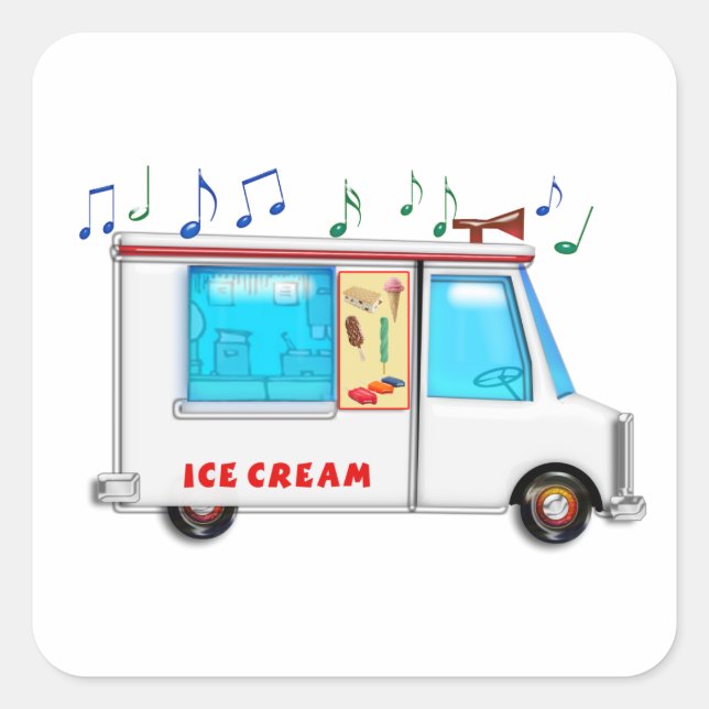 Eiscreme-LKW mit Musik Quadratischer Aufkleber (Vorderseite)