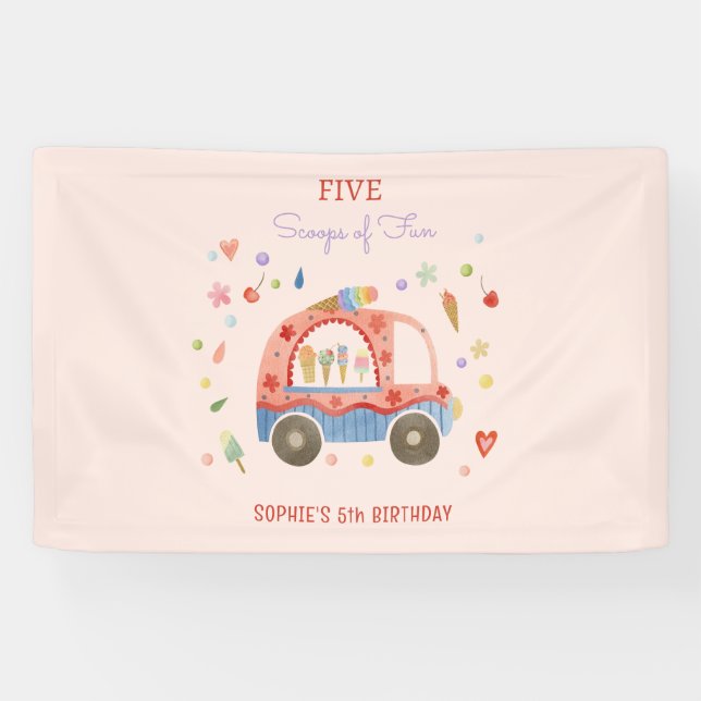Eiscreme-LKW-Scoops für lustigen Kindergeburtstag Banner (Horizontal)