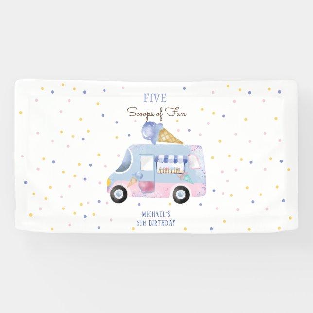 Eiscreme-LKW-Scoops für lustigen Kindergeburtstag Banner (Horizontal)
