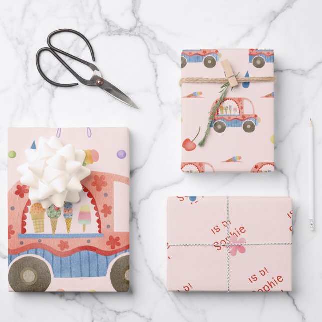 Eiscreme-LKW-Scoops für lustigen Kindergeburtstag Geschenkpapier Set (Vorderseite)