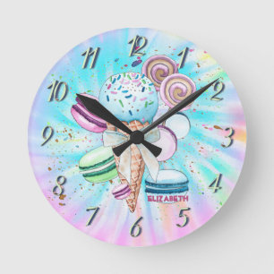 Eiscreme-Macarons-Sommer-Tie-Dye  Runde Wanduhr