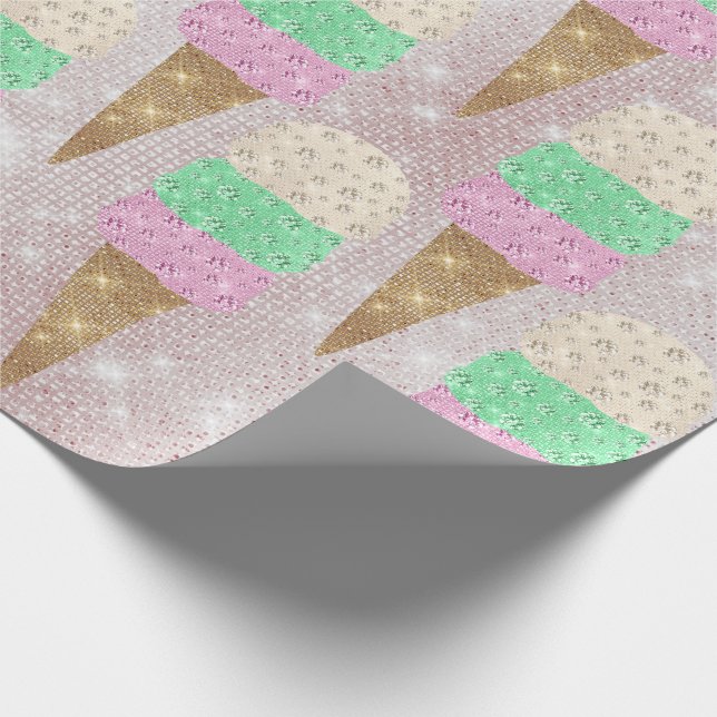 Eiscreme Minze rosa Pastel Elfenbeinfarben Funkeln Geschenkpapier (Ecke)