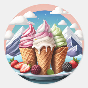Eiscreme mit Beeren Runder Aufkleber