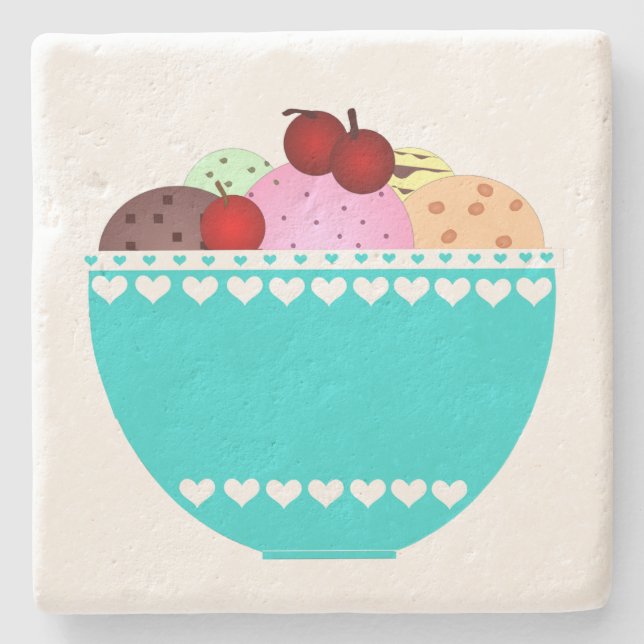 Eiscreme mit Cherries Stone Untersetzer (Vorderseite)