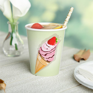 Eiscreme mit Erdbeere Pappbecher