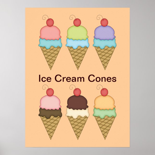 Eiscreme mit Kirschen-Plakat Poster (Vorne)