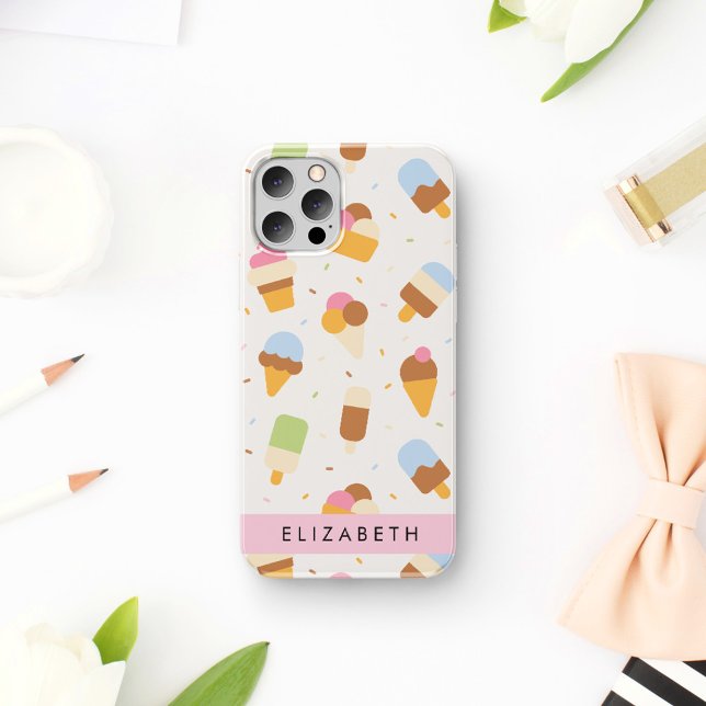 Eiscreme-Muster, Eiscreme, Ihr Name iPhone 16 Hülle (Von Creator hochgeladen)