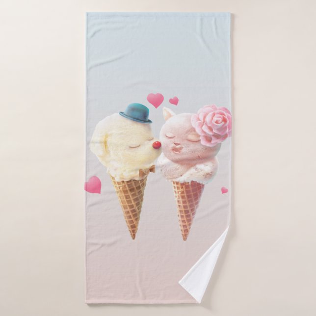 Eiscreme-Paar - Liebe bei First Lick Badehandtuch (Badehandtuch)