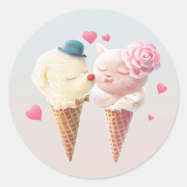 Eiscreme-Paar - Liebe bei First Lick Runder Aufkleber (Vorderseite)