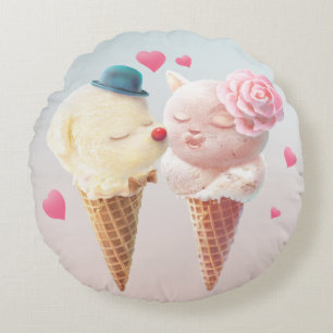 Eiscreme-Paar - Liebe bei First Lick Rundes Kissen