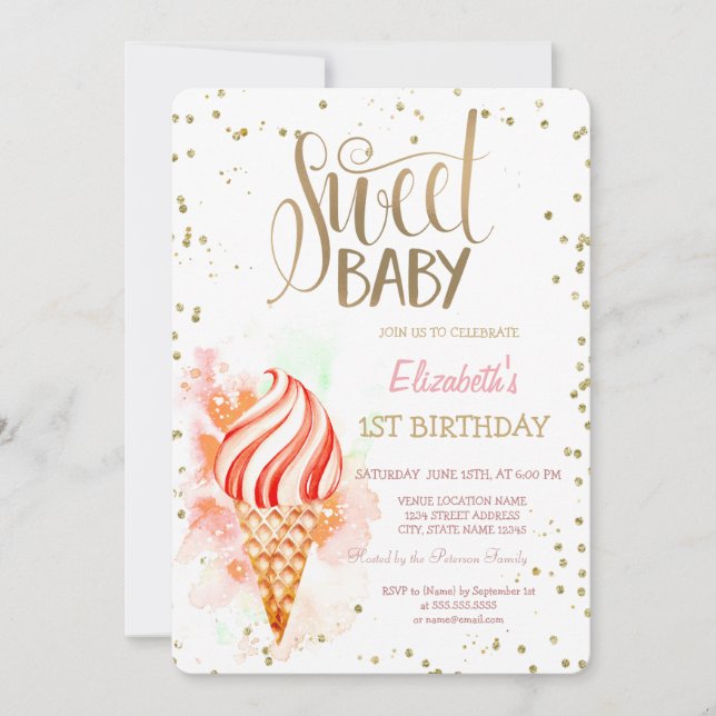 Eiscreme Paint Splash Diamanten Streifen Geburtsta Einladung (Vorderseite)