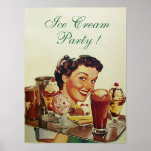 EISCREME-PARTY Mädchen mit Eiscreme-Tablett Poster