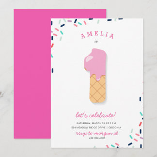 Eiscreme-Party scherzt rosa Geburtstags-Einladung Einladung