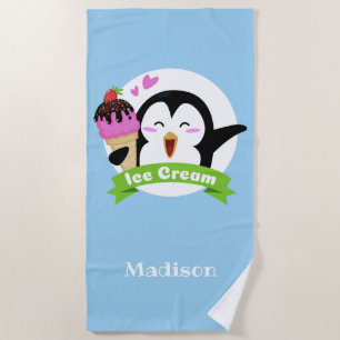 Eiscreme Penguin individuelle Name und Farbhandtuc Strandtuch