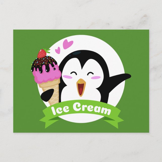Eiscreme Pinguin Postkarte (Vorderseite)