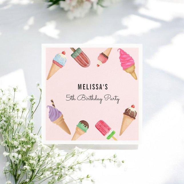 Eiscreme Pink Blue Brown Party Paper Napkin Serviette (Von Creator hochgeladen)