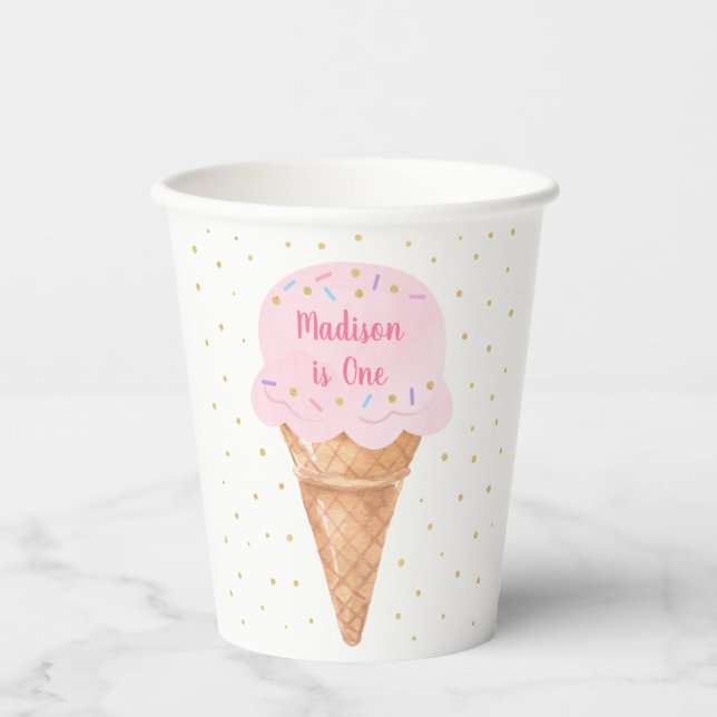 Eiscreme Pink Gold Pastell Geburtstag Pappbecher (Vorderseite)