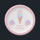 Eiscreme Pink Gold Pastell Geburtstag Pappteller<br><div class="desc">Diese Teller sind mit pastellfarbenem,  regenbogenfarbenem Eis in Aquarellfarbe mit Imitaten mit Goldfolie Confetti versehen.</div>