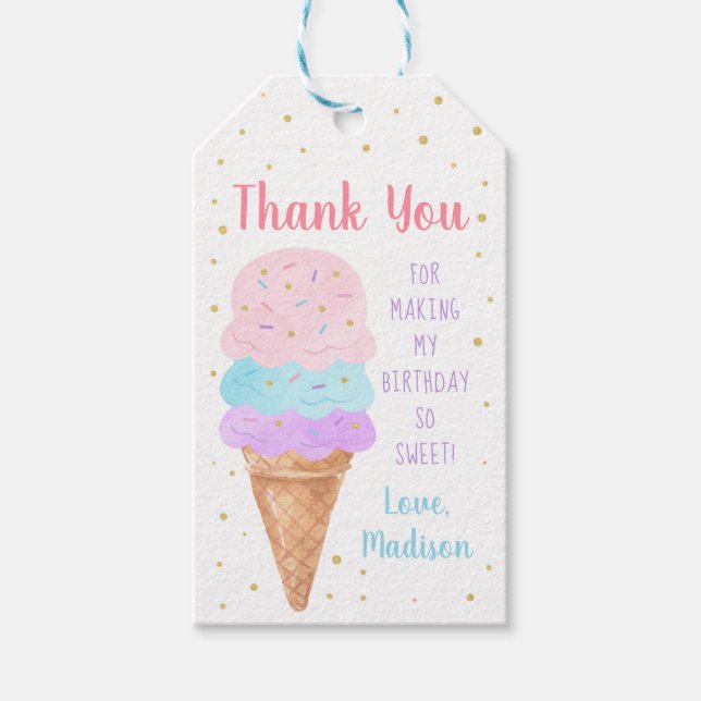 Eiscreme Pink Gold Pastell Geburtstag Vielen Dank Geschenkanhänger (Vorderseite)