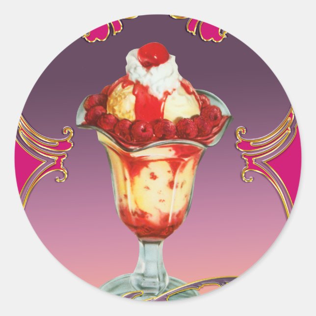Eiscreme Raspberry Sundae Sweet Runder Aufkleber (Vorderseite)
