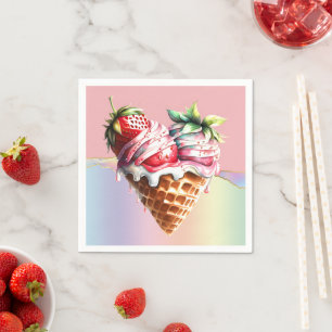 Eiscreme Rosa blaue Sundae Waffelkonen Herzkinder Serviette