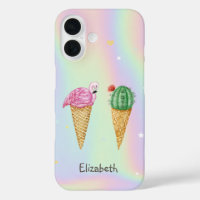 Eiscreme Rosa Flamingos Cactus Holographic
