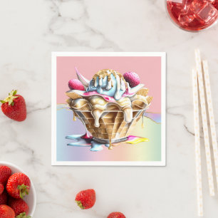 Eiscreme Rosa Sundae Waffelkone Serviette