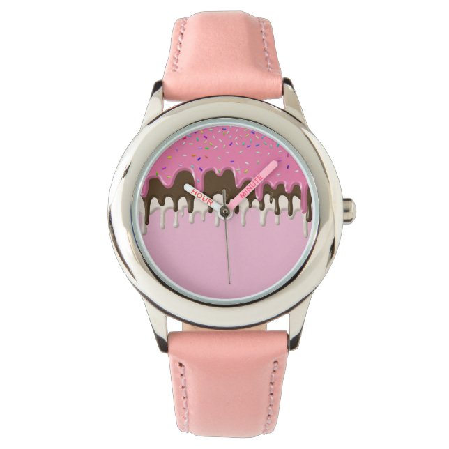 Eiscreme Rosa Zuckerguss Sprinklen Tropfen Armbanduhr (Vorderseite)