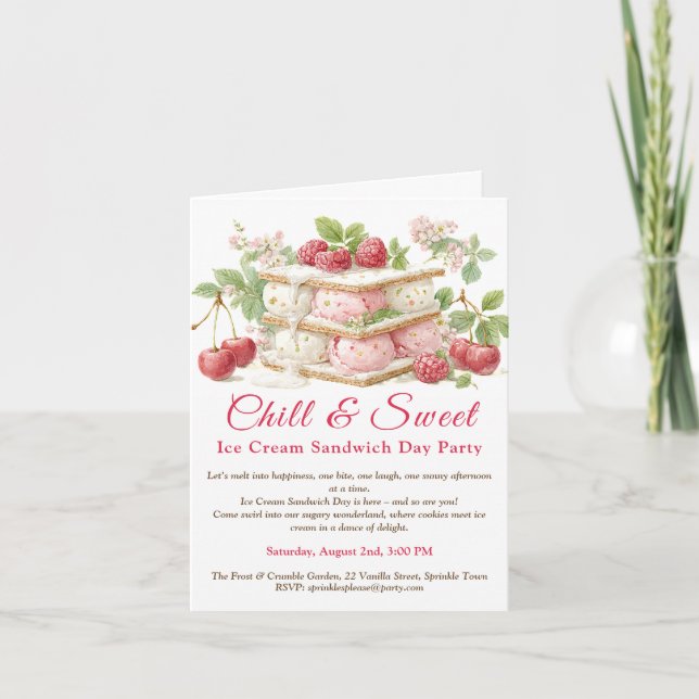 Eiscreme Sandwich Tag Wasserfarbe Einladung (Vorderseite)