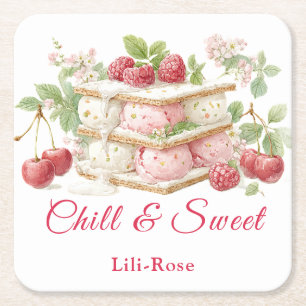 Eiscreme-Sandwich-Tag Watercolor Rechteckiger Pappuntersetzer
