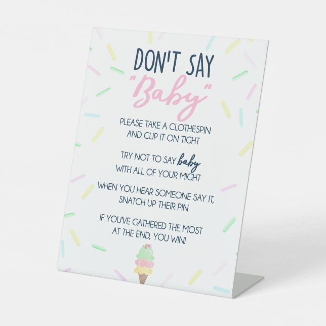 Eiscreme Say Baby Shower Game nicht Sockelschild (Vorderseite)