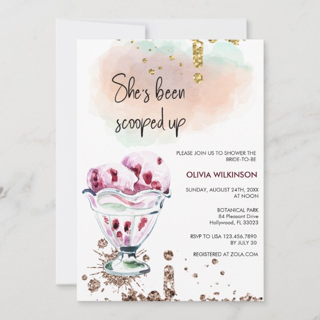 Eiscreme Scoop | Gold Pink Glitzer Brautparty Einladung (Vorderseite)