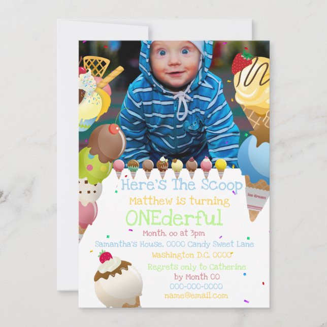 Eiscreme Scoop Sommer Foto buntes Party Einladung (Vorderseite)