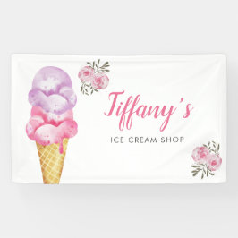 Eiscreme-Shop Pink Blumengeburt Party Banner