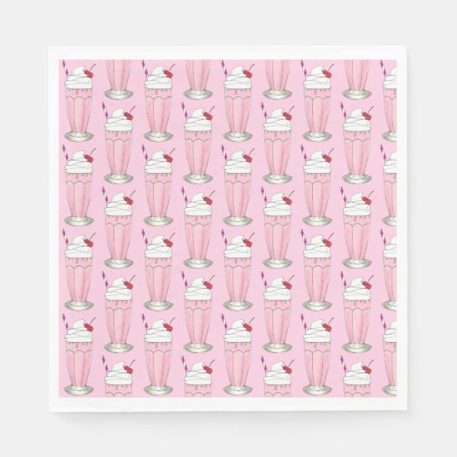 Eiscreme Shoppe Erdbeere Pink Shake Milkshake Serviette (Vorderseite)