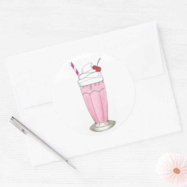 Eiscreme Shoppe Erdbeere Rosa Milkshake Feinschmec Runder Aufkleber (Umschlag)