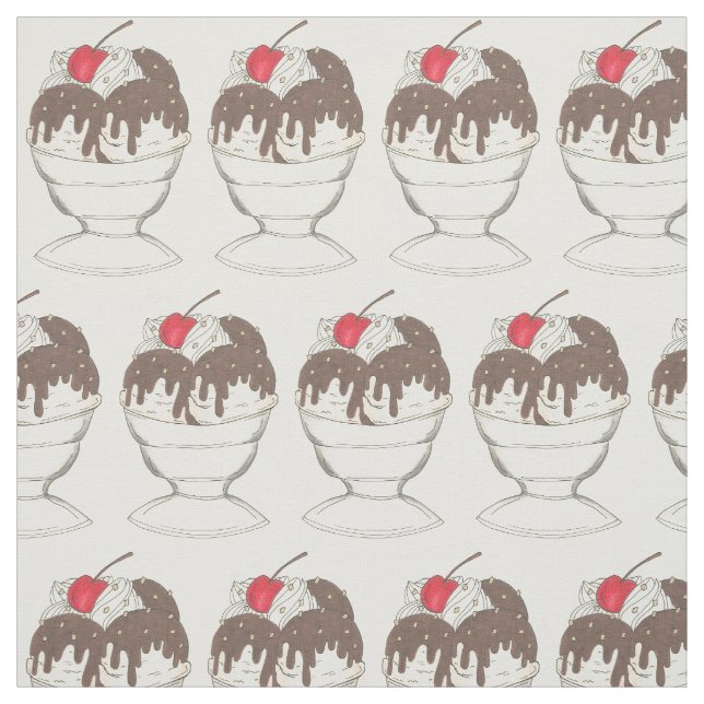 Eiscreme Shoppe Hot Fudge Cherry Sundae Dessert Stoff (Muster)